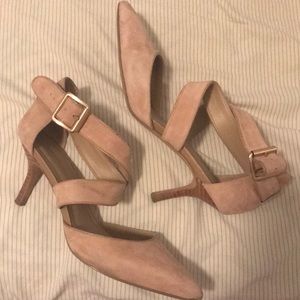Blush kitten ankle strap heels